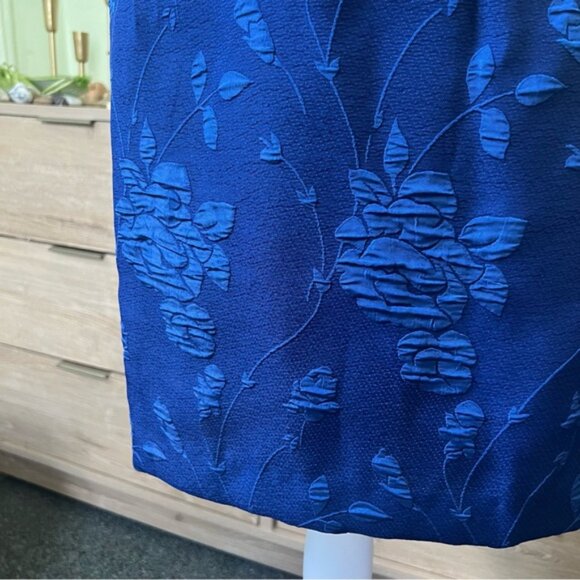 JESSICA HOWARD Vintage Blue Brocade Floral Ruffle Suit Jacket & Skirt Set Sz S-M - Picture 12 of 16